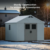 Patiowell 10x10ft Resin Garden Shed with Skylight & Lock, Weatherproof Outdoor Storage for Tools & Equipment, Beige