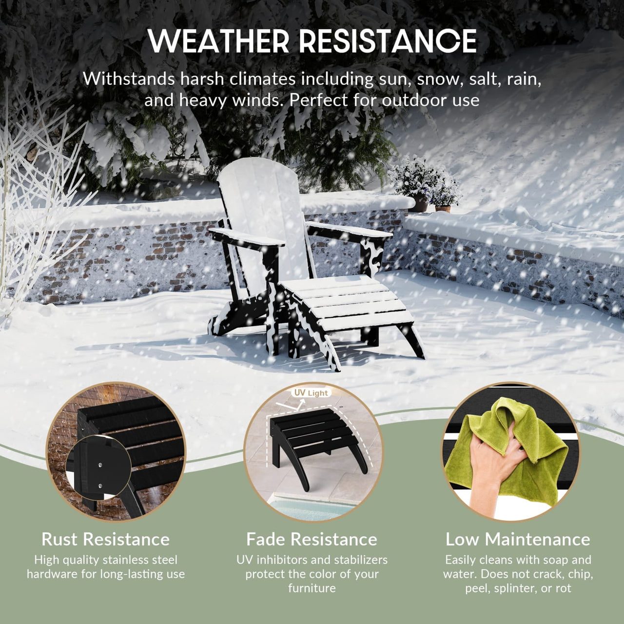 WestinTrends Malibu Outdoor Adirondack Ottoman – All-Weather Poly Lumber Folding Footrest for Patio Porch, Black
