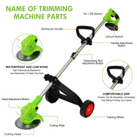 BAOKALER Electric Weed Eaters Cordless,2AH Battery Powered Weed Wacker with Charger, Grass Trimmer with Supporting Wheels, Grass Cutting Machine with 1 Batteriy for Yard and Garden, Green