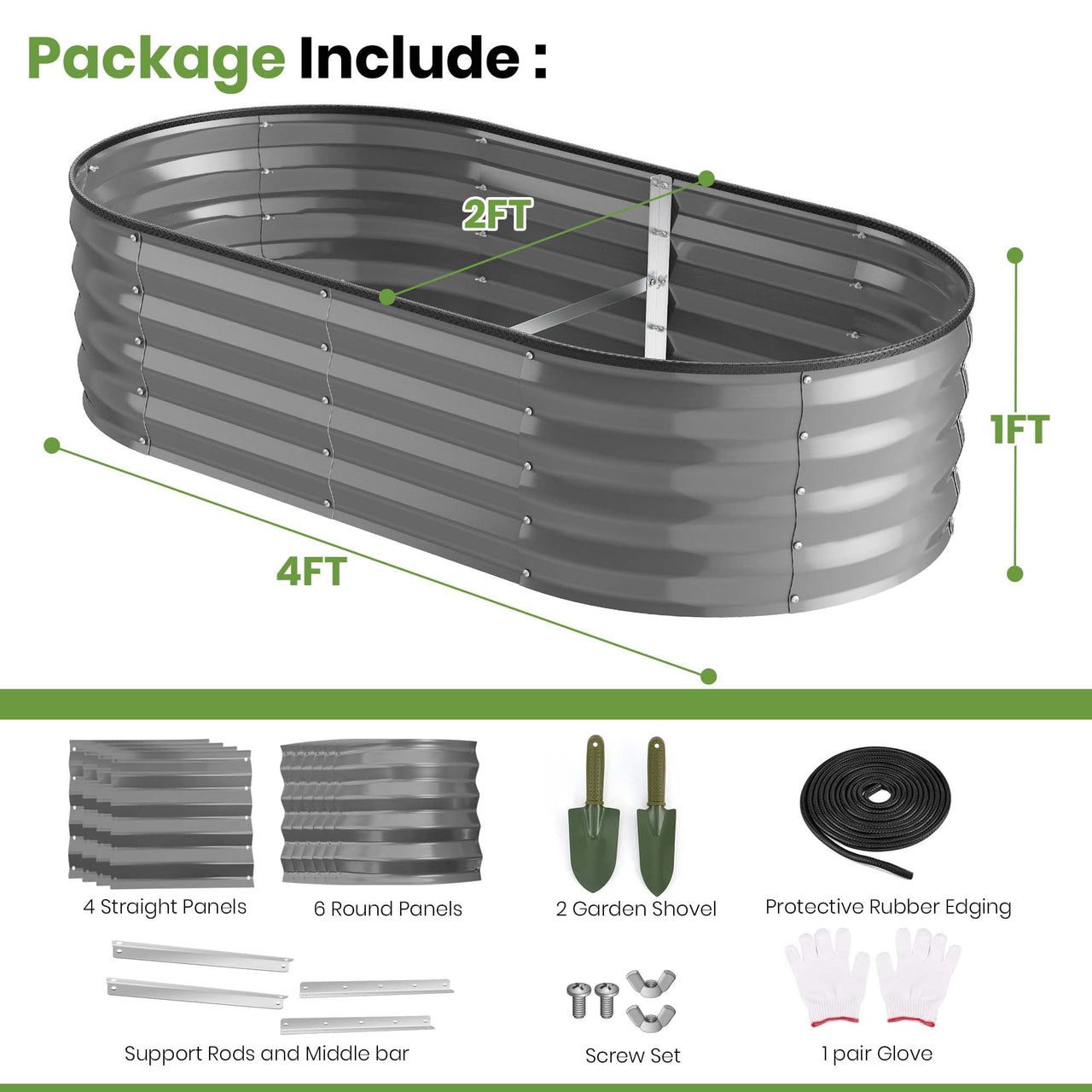 GVDV Galvanized Raised Garden Bed Outdoor, 4x2x1ft Backyard Oval Metal Planter Box with Easy Assembly, for Gardening Vegetables, Fruits, Flowers - Dark Gray