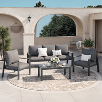MRUAKA Aluminum Patio Furniture Set, 6 Pcs Modern Outdoor Sofa Sets, Outdoor Sectional Patio Conversation Set with Coffee Table for Backyard, Poolside, Dark Grey
