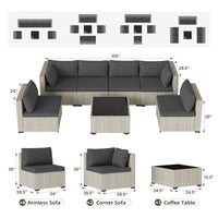 7 Pieces Patio Conversation Set, Outdoor Sectional PE Rattan Wicker Furniture Seat,Dark Gray