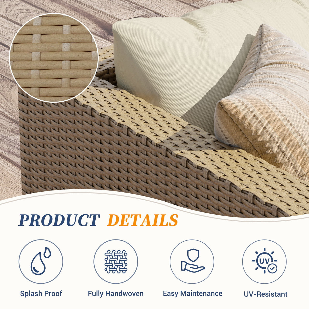 ELPOSUN 5-Piece Patio Furniture Conversation Set, All-Weather Wicker Outdoor Sectional Sofa Set with Table & Cushions, Beige