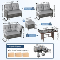 ELPOSUN 7-Piece Outdoor Patio Furniture Set - Sectional Sofa, Dining Table & Chairs Included, All-Weather Conversation Set with Ottoman, Gray Rattan,Gray