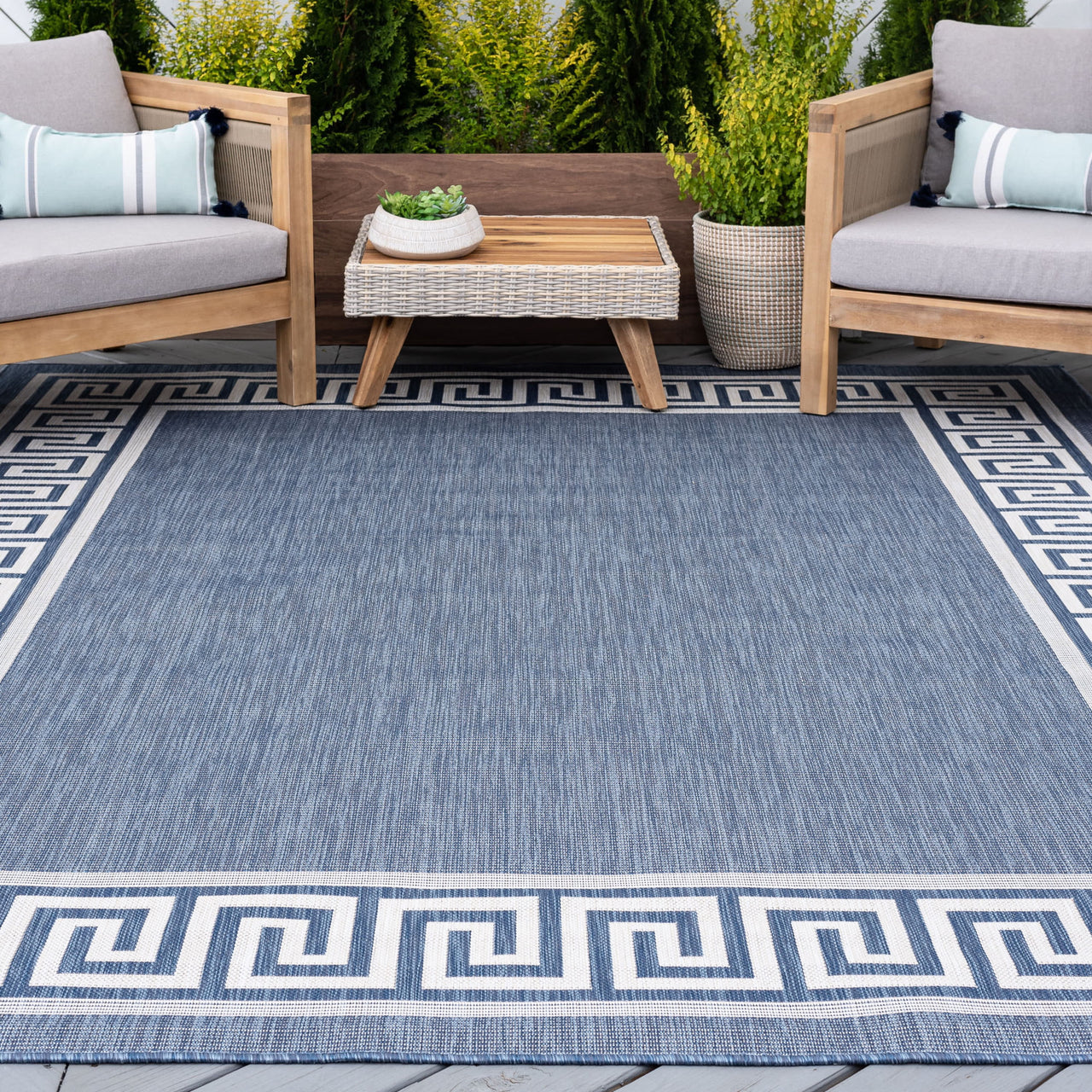5x8 Water Resistant, Indoor Outdoor Rugs for Patios, Front Door Entry, Entryway, Deck, Porch, Balcony | Outside Area Rug for Patio | Black, Greek Key | Size: 5'3'' x 7'3''