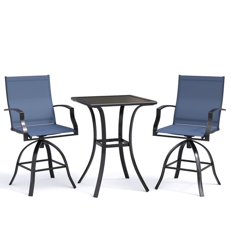 AMOPATIO 3-Piece Patio Swivel Bar Set - All Weather High Top Bistro Set with 2 Oversize Bar Stools & Metal Table for Backyard, Garden, Porch, Khaki