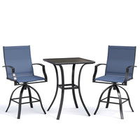AMOPATIO 3-Piece Patio Swivel Bar Set - All Weather High Top Bistro Set with 2 Oversize Bar Stools & Metal Table for Backyard, Garden, Porch, Khaki