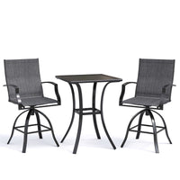 AMOPATIO 3-Piece Patio Swivel Bar Set - All Weather High Top Bistro Set with 2 Oversize Bar Stools & Metal Table for Backyard, Garden, Porch, Khaki