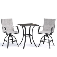 AMOPATIO 3-Piece Patio Swivel Bar Set - All Weather High Top Bistro Set with 2 Oversize Bar Stools & Metal Table for Backyard, Garden, Porch, Khaki