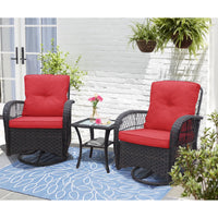 ATR ART TO REAL 3PCS Outdoor Wicker Swivel Rocker, Patio Rattan Furniture Rocker Set, Navy Blue