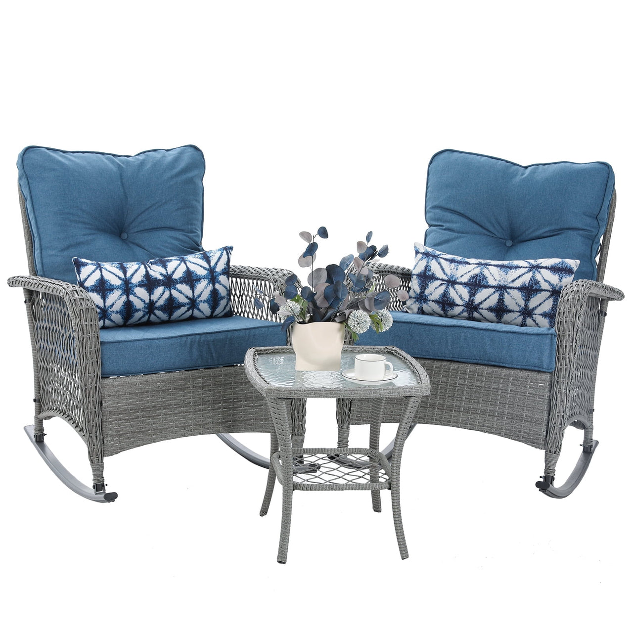 AMOPATIO 3-Piece Patio Swivel Bar Set - All Weather High Top Bistro Set with 2 Oversize Bar Stools & Metal Table for Backyard, Garden, Porch, Khaki