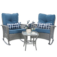 AMOPATIO 3-Piece Patio Swivel Bar Set - All Weather High Top Bistro Set with 2 Oversize Bar Stools & Metal Table for Backyard, Garden, Porch, Khaki