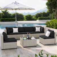 Amopatio 7 Pieces Patio Conversation Set, Outdoor Sectional PE Rattan Wicker Furniture Seat,GREEN