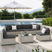 Amopatio 7 Pieces Patio Conversation Set, Outdoor Sectional PE Rattan Wicker Furniture Seat,GREEN