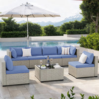 Amopatio 7 Pieces Patio Conversation Set, Outdoor Sectional PE Rattan Wicker Furniture Seat,GREEN