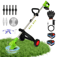 BAOKALER Electric Weed Eaters Cordless,2AH Battery Powered Weed Wacker with Charger, Grass Trimmer with Supporting Wheels, Grass Cutting Machine with 1 Batteriy for Yard and Garden, Green