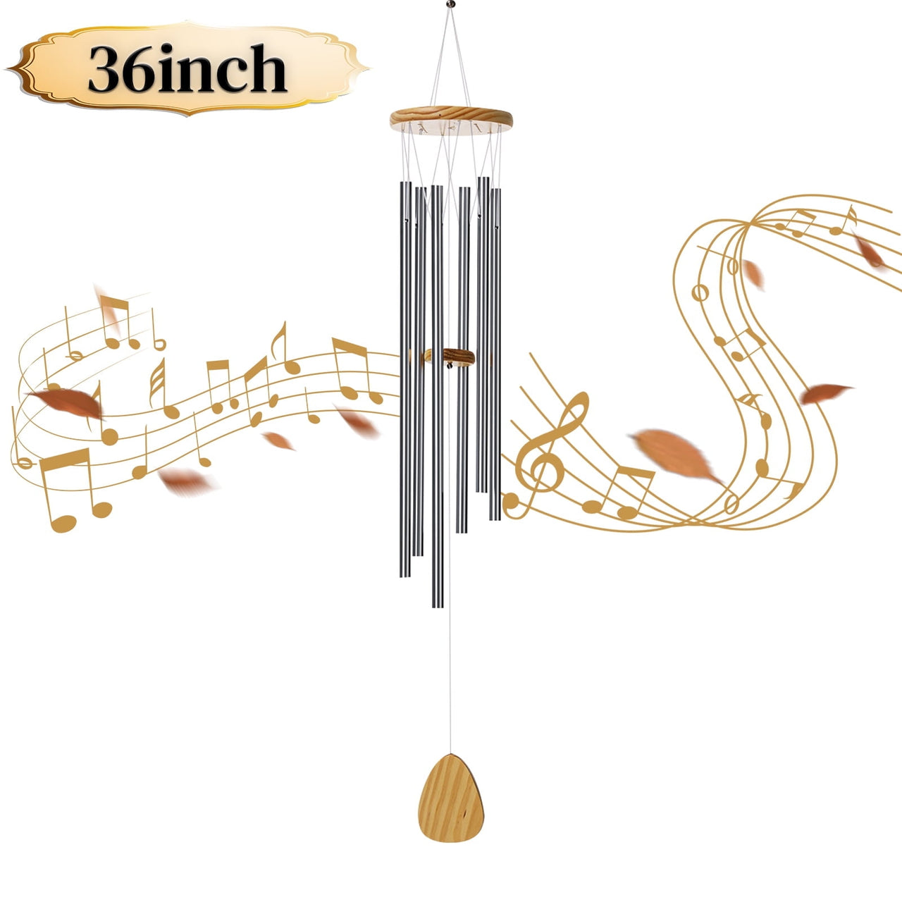 BSHAPPLUS® 36" Wind Chimes for Outside,Memorial Wind Chimes with 6 Black Aluminum Tubes and S Hook,Clearance Wind Chimes for Home Garden Hanging Decor,Window Wind Bells