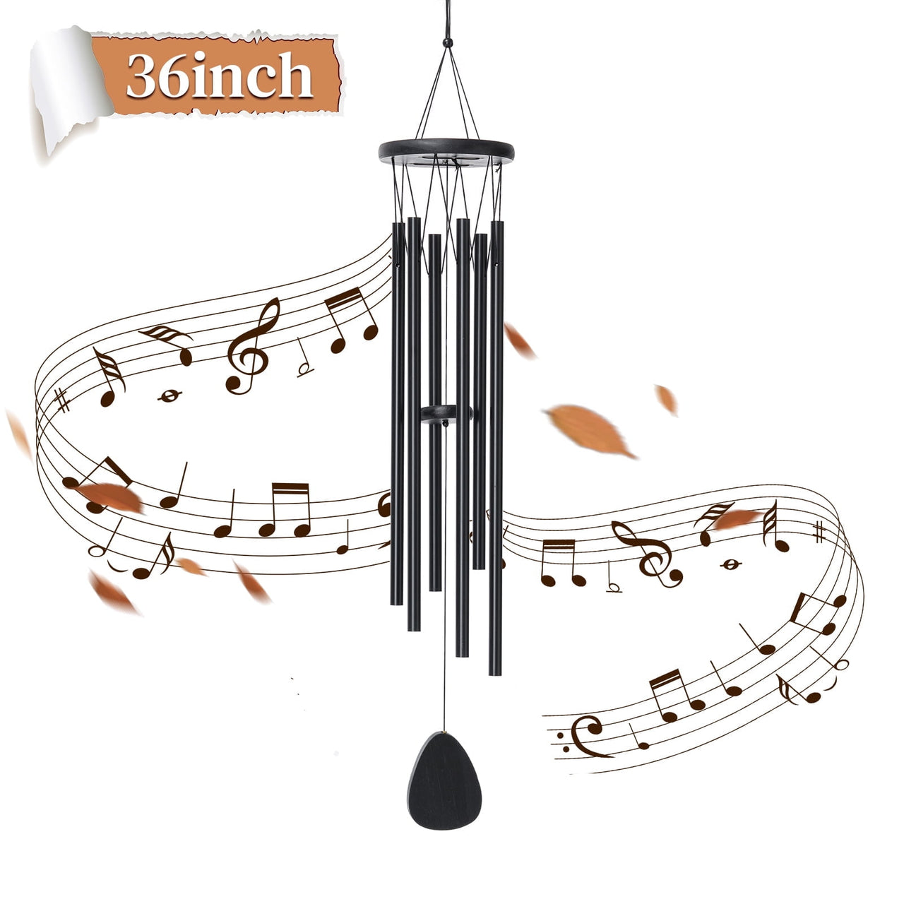 BSHAPPLUS® 36" Wind Chimes for Outside,Memorial Wind Chimes with 6 Black Aluminum Tubes and S Hook,Clearance Wind Chimes for Home Garden Hanging Decor,Window Wind Bells