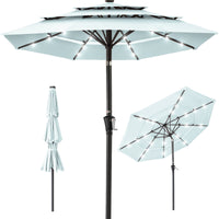 Best Choice Products 10ft 3-Tier Solar Patio Umbrella w/ 24 LED Lights, Tilt Adjustment, Easy Crank - Tan
