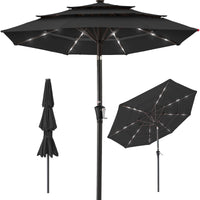 Best Choice Products 10ft 3-Tier Solar Patio Umbrella w/ 24 LED Lights, Tilt Adjustment, Easy Crank - Tan