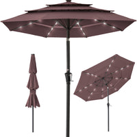 Best Choice Products 10ft 3-Tier Solar Patio Umbrella w/ 24 LED Lights, Tilt Adjustment, Easy Crank - Tan