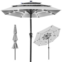 Best Choice Products 10ft 3-Tier Solar Patio Umbrella w/ 24 LED Lights, Tilt Adjustment, Easy Crank - Tan