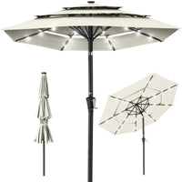 Best Choice Products 10ft 3-Tier Solar Patio Umbrella w/ 24 LED Lights, Tilt Adjustment, Easy Crank - Tan