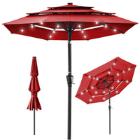 Best Choice Products 10ft 3-Tier Solar Patio Umbrella w/ 24 LED Lights, Tilt Adjustment, Easy Crank - Tan