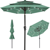 Best Choice Products 10ft 3-Tier Solar Patio Umbrella w/ 24 LED Lights, Tilt Adjustment, Easy Crank - Tan