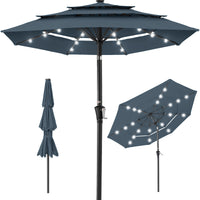 Best Choice Products 10ft 3-Tier Solar Patio Umbrella w/ 24 LED Lights, Tilt Adjustment, Easy Crank - Tan