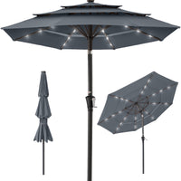Best Choice Products 10ft 3-Tier Solar Patio Umbrella w/ 24 LED Lights, Tilt Adjustment, Easy Crank - Tan