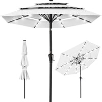Best Choice Products 10ft 3-Tier Solar Patio Umbrella w/ 24 LED Lights, Tilt Adjustment, Easy Crank - Tan