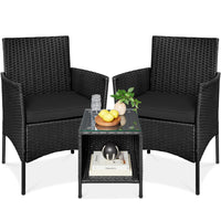 Best Choice Products 3-Piece Outdoor Wicker Conversation Patio Bistro Set, w/ 2 Chairs, Table - Gray/Navy