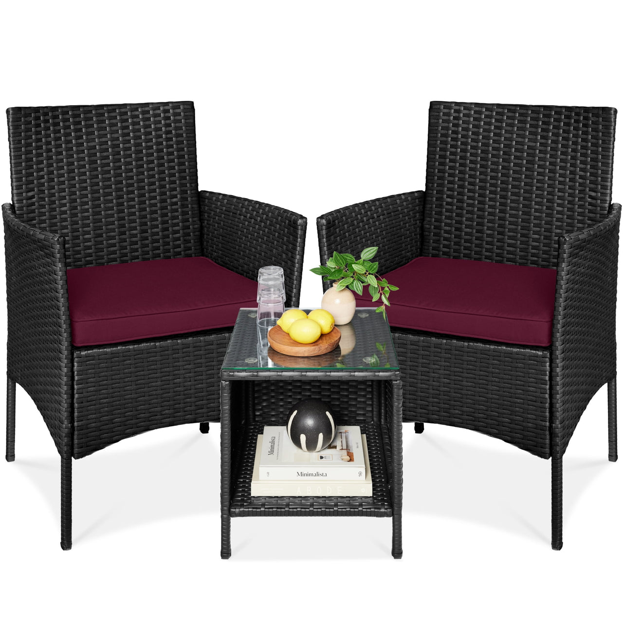 Best Choice Products 3-Piece Outdoor Wicker Conversation Patio Bistro Set, w/ 2 Chairs, Table - Gray/Navy