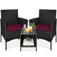Best Choice Products 3-Piece Outdoor Wicker Conversation Patio Bistro Set, w/ 2 Chairs, Table - Gray/Navy