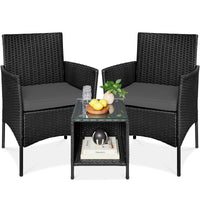 Best Choice Products 3-Piece Outdoor Wicker Conversation Patio Bistro Set, w/ 2 Chairs, Table - Gray/Navy