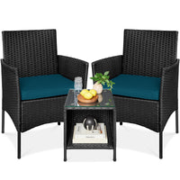 Best Choice Products 3-Piece Outdoor Wicker Conversation Patio Bistro Set, w/ 2 Chairs, Table - Gray/Navy