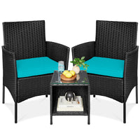 Best Choice Products 3-Piece Outdoor Wicker Conversation Patio Bistro Set, w/ 2 Chairs, Table - Gray/Navy