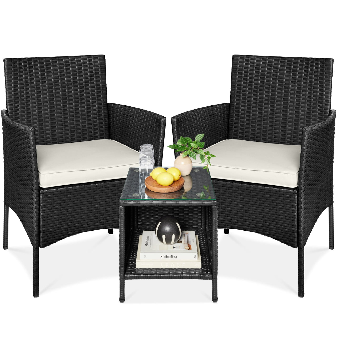 Best Choice Products 3-Piece Outdoor Wicker Conversation Patio Bistro Set, w/ 2 Chairs, Table - Gray/Navy