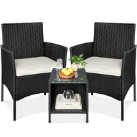 Best Choice Products 3-Piece Outdoor Wicker Conversation Patio Bistro Set, w/ 2 Chairs, Table - Gray/Navy