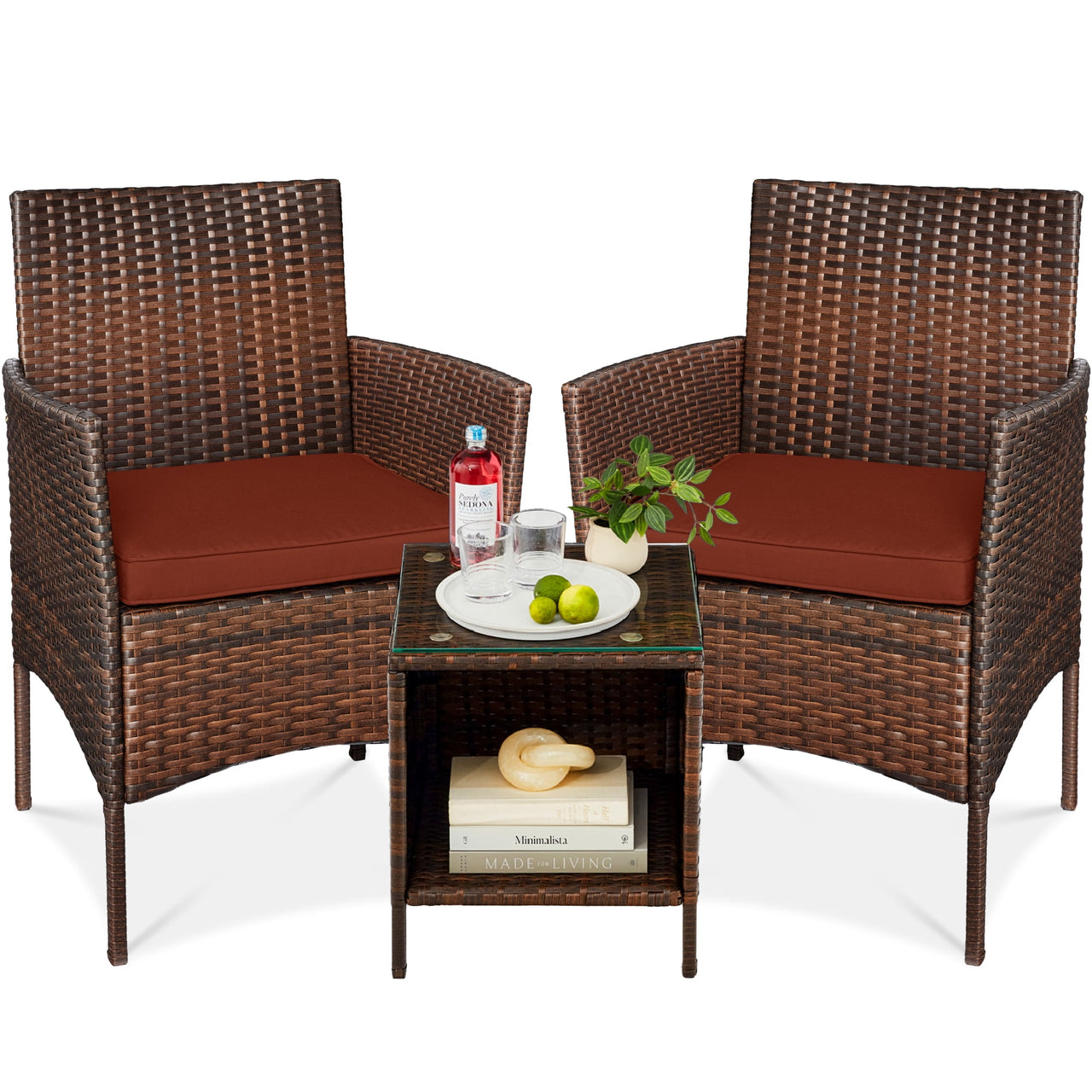 Best Choice Products 3-Piece Outdoor Wicker Conversation Patio Bistro Set, w/ 2 Chairs, Table - Gray/Navy
