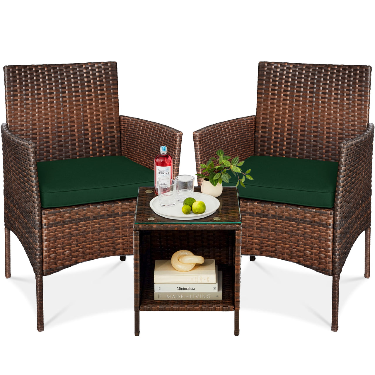 Best Choice Products 3-Piece Outdoor Wicker Conversation Patio Bistro Set, w/ 2 Chairs, Table - Gray/Navy