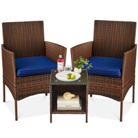 Best Choice Products 3-Piece Outdoor Wicker Conversation Patio Bistro Set, w/ 2 Chairs, Table - Gray/Navy