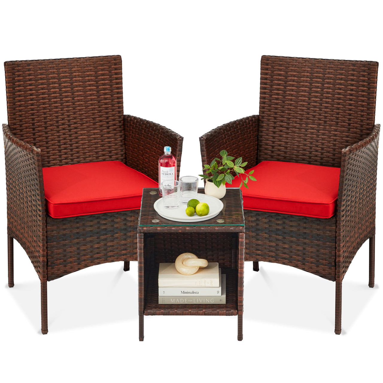 Best Choice Products 3-Piece Outdoor Wicker Conversation Patio Bistro Set, w/ 2 Chairs, Table - Gray/Navy