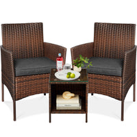 Best Choice Products 3-Piece Outdoor Wicker Conversation Patio Bistro Set, w/ 2 Chairs, Table - Gray/Navy