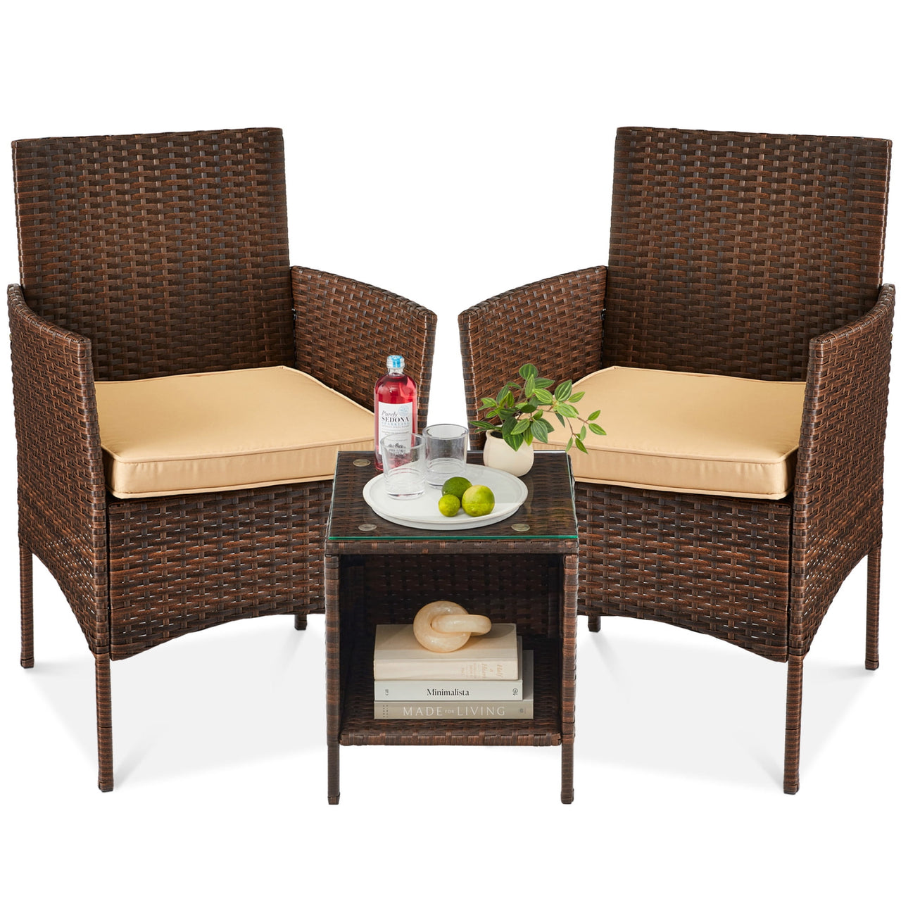 Best Choice Products 3-Piece Outdoor Wicker Conversation Patio Bistro Set, w/ 2 Chairs, Table - Gray/Navy