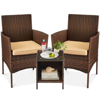 Best Choice Products 3-Piece Outdoor Wicker Conversation Patio Bistro Set, w/ 2 Chairs, Table - Gray/Navy