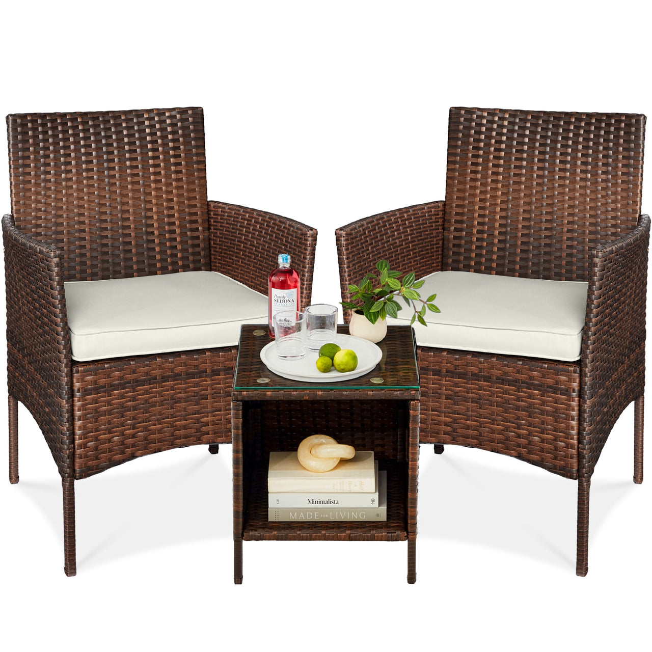 Best Choice Products 3-Piece Outdoor Wicker Conversation Patio Bistro Set, w/ 2 Chairs, Table - Gray/Navy