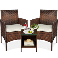 Best Choice Products 3-Piece Outdoor Wicker Conversation Patio Bistro Set, w/ 2 Chairs, Table - Gray/Navy