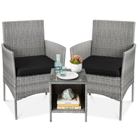 Best Choice Products 3-Piece Outdoor Wicker Conversation Patio Bistro Set, w/ 2 Chairs, Table - Gray/Navy